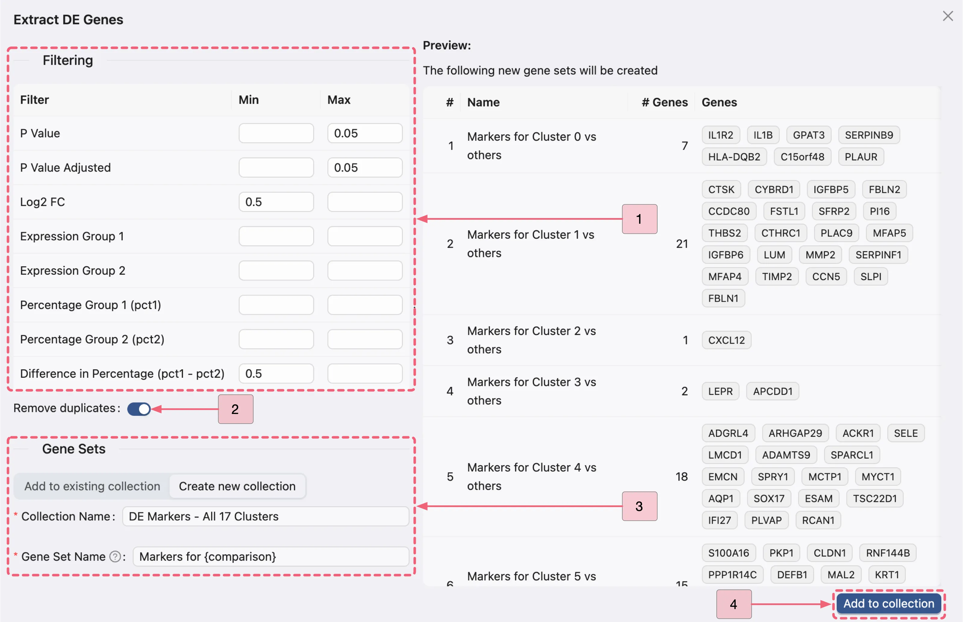 Differential Expression panel showing the Extract DE Genes button for the cross-clusters analysis. Differential Expression panel showing the Extract DE Genes button for the cross-clusters analysis.