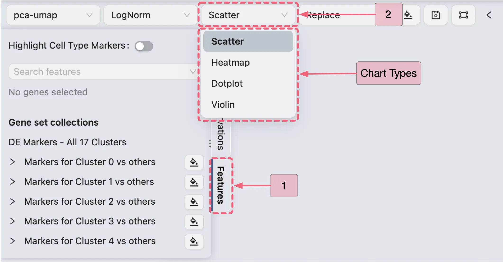 Features chart type selection. Features chart type selection.