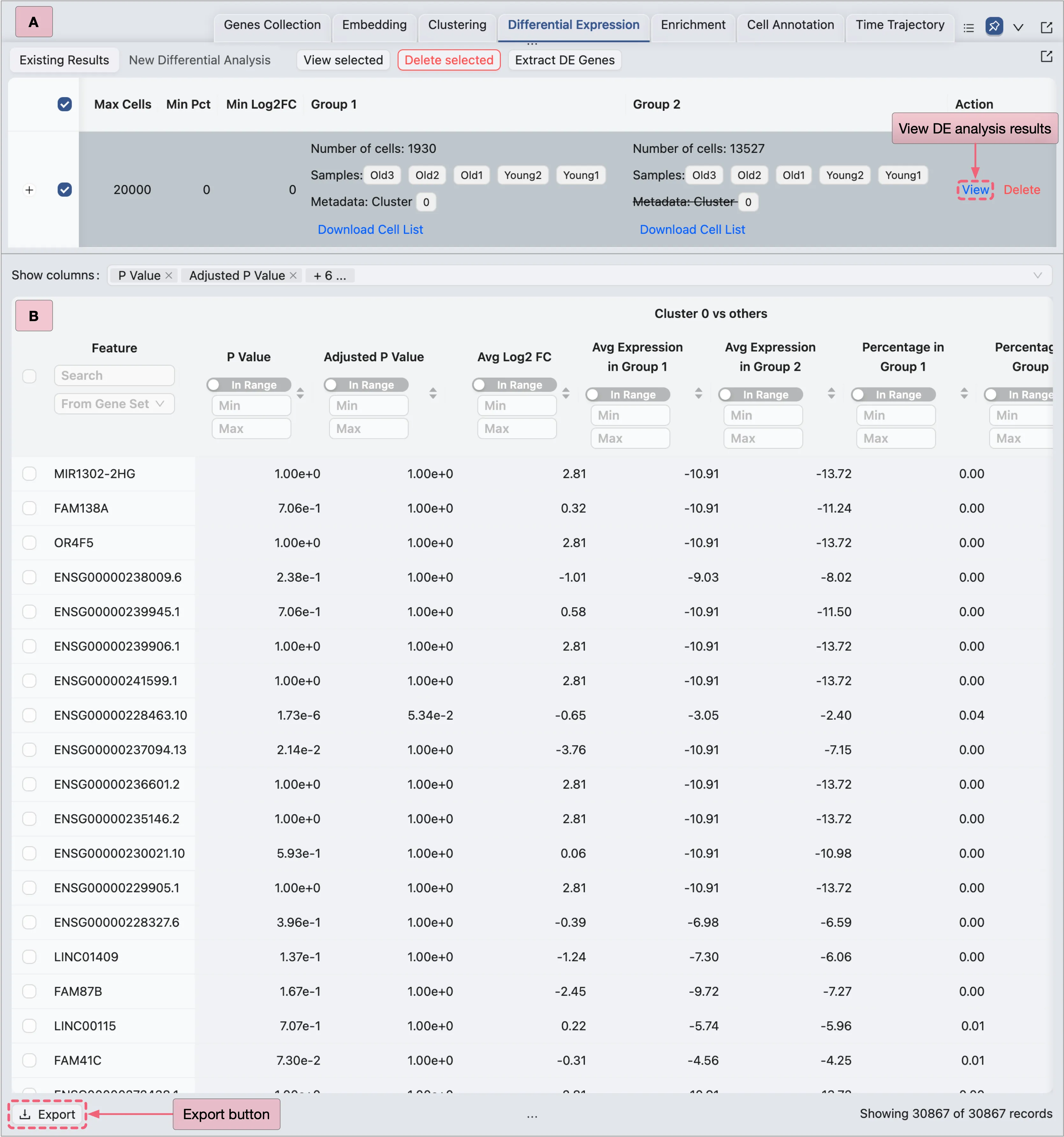 Instructions on how to export DE results across clusters. Instructions on how to export DE results across clusters.