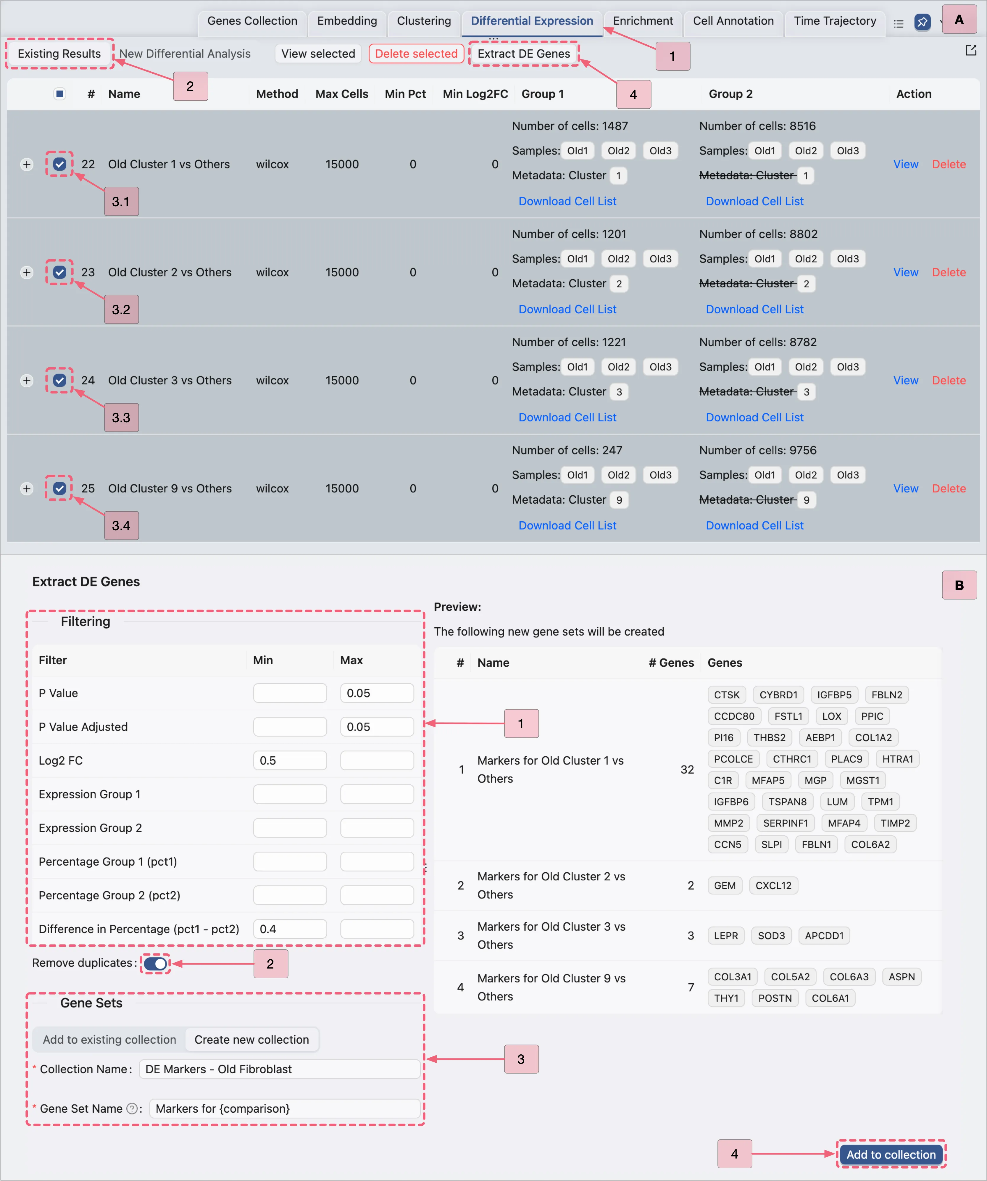 Extracting differentially expressed (DE) genes from old fibroblast samples. Extracting differentially expressed (DE) genes from old fibroblast samples.